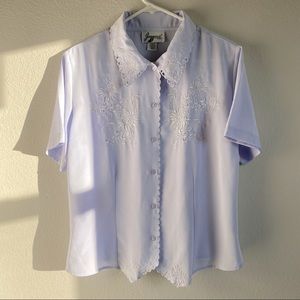 Grandmacore Cottagecore blouse top short sleeve lavender soft lace